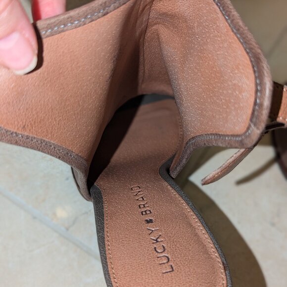 Lucky Brand Distressed Leather Chunky Heels: Peep Toe, Sling Back Bootie Size 7 - Picture 7 of 12